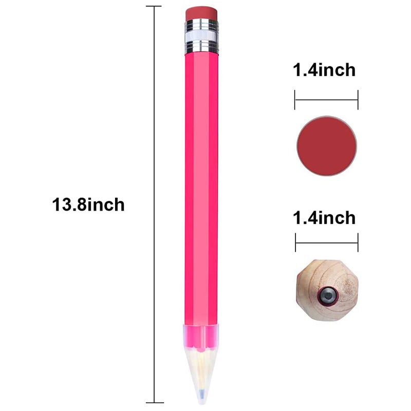 BUSHIBU Giant Pencils for Prop/Gifts/Decor - 14 Inch Jumbo Wooden Big Novelty Pencil with Cap for Schools and Homes (Pink) - Image 2